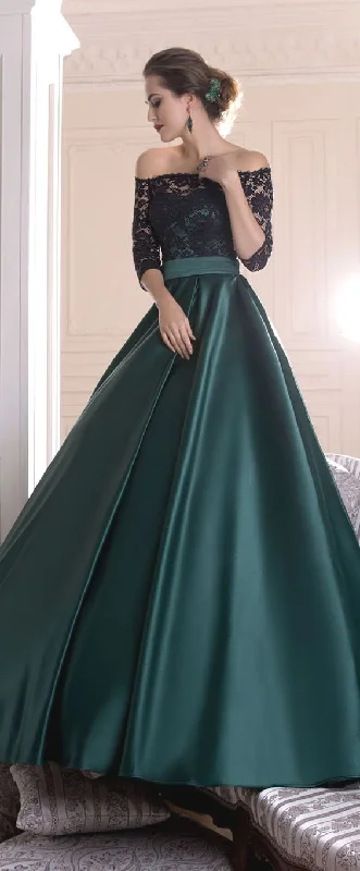 Graceful Lace & Satin Off-the-shoulder Neckline A-line Evening prom Dresses With Pleats cg11100 Graceful Lace & Satin Off-the-shoulder Neckline A-line Evening prom Dresses With Pleats cg11100