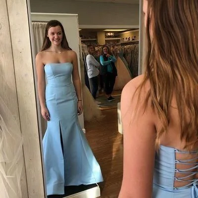 Blue Strapless Satin Mermaid Evening Dress, Formal Slit Trumpet Long Prom Dress cg10783 Blue Strapless Satin Mermaid Evening Dress, Formal Slit Trumpet Long Prom Dress cg10783