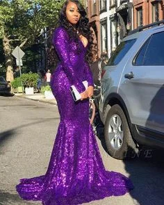 V-neck Neckline purple meramid Prom Dresses    cg10689