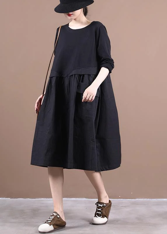 Loose o neck patchwork spring dresses Work Outfits black Dresses