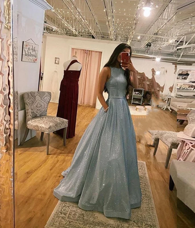 SHINY BLUE A LINE LONG PROM DRESS EVENING DRESS    cg10492