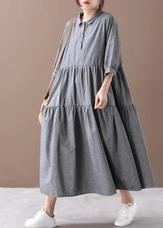 Bohemian gray clothes lapel Cinched Dresses spring Dresses