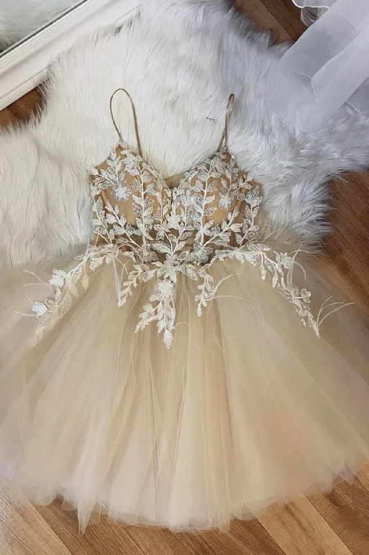 Champagne Tulle Lace Short Homecoming Dresses, Champagne Lace Formal Graduation Evening Dresses c3005 Champagne Tulle Lace Short Homecoming Dresses, Champagne Lace Formal Graduation Evening Dresses c3005