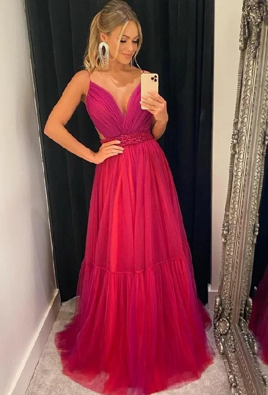 Charming Prom Dress,A-Line Prom Gown,Tulle Evening Dress,Backless Prom Gown    cg11084