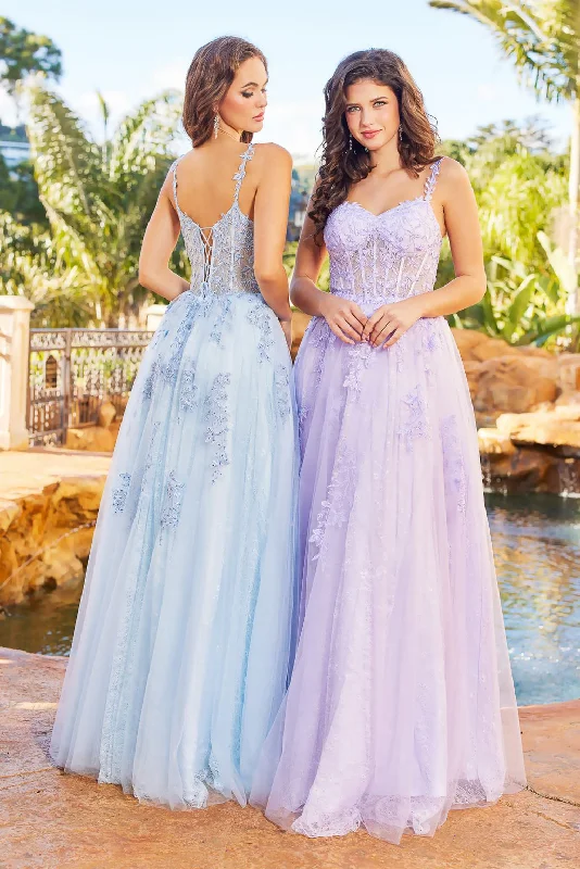 Adora A3087 Long A Line Corset Formal Applique Prom Dress