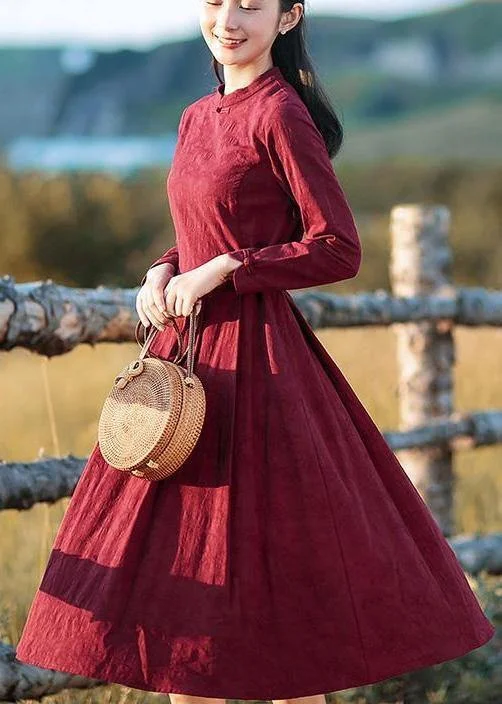 Women red clothes stand collar Extra large hem Plus Size Clothing spring Dresses