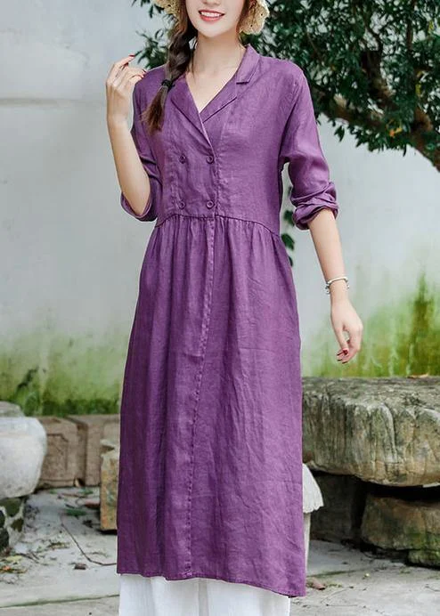 Beautiful Purple Tunic Notched Tie Waist Spring Dress