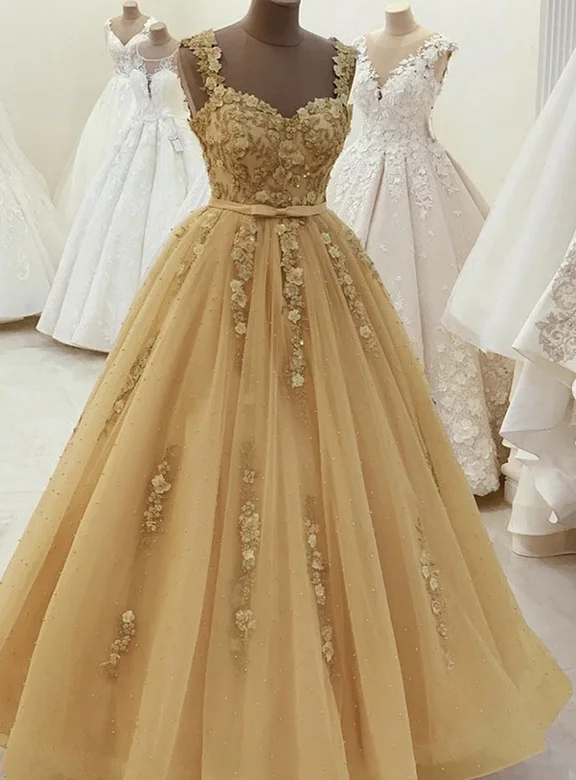 Elegant A line lace pearl long ball gown prom dress   cg11076