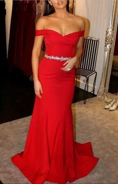 Mermaid Off-the-shoulder Red Prom Dress, Formal Evening Gown    cg10586