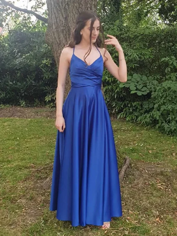 A Line V Neck Open Back Royal Blue Long Prom Dresses, Royal Blue Backless Long Formal Evening Dresses Tunics Chic elegant A Line V Neck Open Back Royal Blue Long Prom Dresses, Royal Blue Backless Long Formal Evening Dresses Tunics Chic elegant