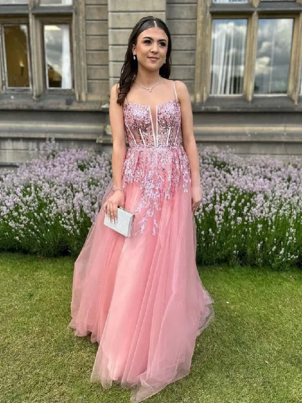 A Line V Neck Pink Lace Long Prom Dresses, A Line V Neck Pink Lace Long Formal Evening Dresses Tunics Trendy modern A Line V Neck Pink Lace Long Prom Dresses, A Line V Neck Pink Lace Long Formal Evening Dresses Tunics Trendy modern