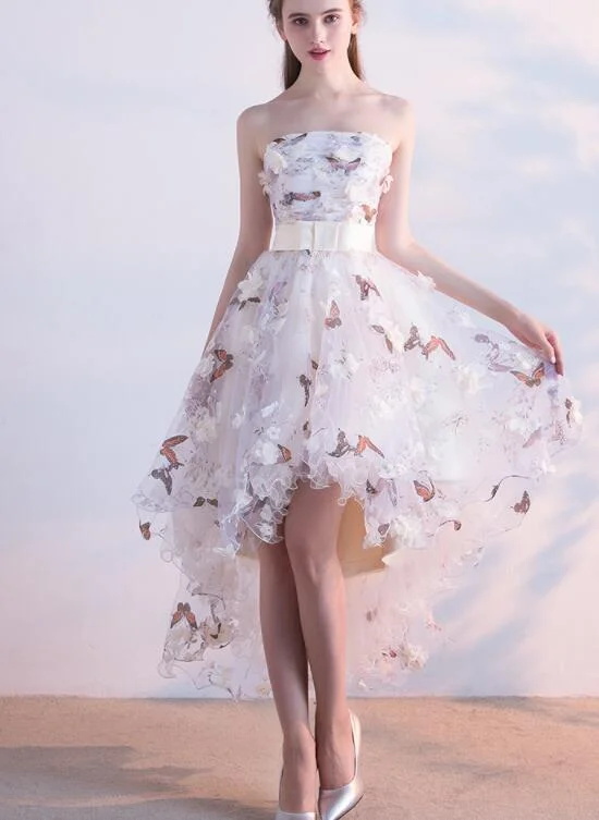 Beautiful Floral Tulle High Low Party Dress, Lovely Homecoming Dress Tunics Luxurious high-end Beautiful Floral Tulle High Low Party Dress, Lovely Homecoming Dress Tunics Luxurious high-end