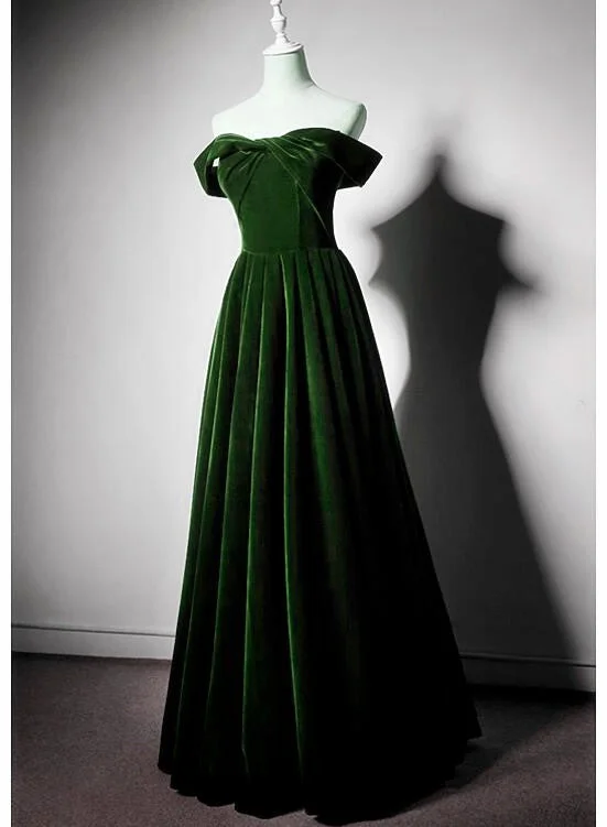 Beautiful Green Off Shoulder A-line Velvet Long Party Dress, Green Bridesmaid Dress Tunics Versatile stylish Beautiful Green Off Shoulder A-line Velvet Long Party Dress, Green Bridesmaid Dress Tunics Versatile stylish