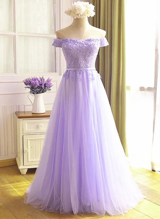 Beautiful Lavender Tulle Off Shoulder Party Dress, Light Purple Bridesmaid Dress Bodycon Fitted Nightout Beautiful Lavender Tulle Off Shoulder Party Dress, Light Purple Bridesmaid Dress Bodycon Fitted Nightout