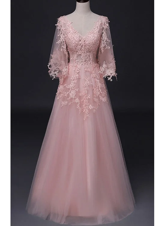 Beautiful Pink V-neckline Tulle Long Party Dress, Fashionable New Prom Dress Tunics Vintage classic Beautiful Pink V-neckline Tulle Long Party Dress, Fashionable New Prom Dress Tunics Vintage classic