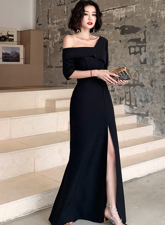 Black One Shoulder Slit Long Evening Dress, Black Formal Dress Prom Dress Tunics Stylish modern Black One Shoulder Slit Long Evening Dress, Black Formal Dress Prom Dress Tunics Stylish modern