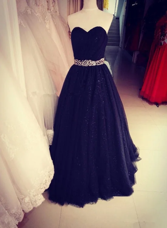 Black Sweetheart Tulle Long Party Dress, Stunning Black Sequins Prom Dress Tunics Cozy comfortable Black Sweetheart Tulle Long Party Dress, Stunning Black Sequins Prom Dress Tunics Cozy comfortable