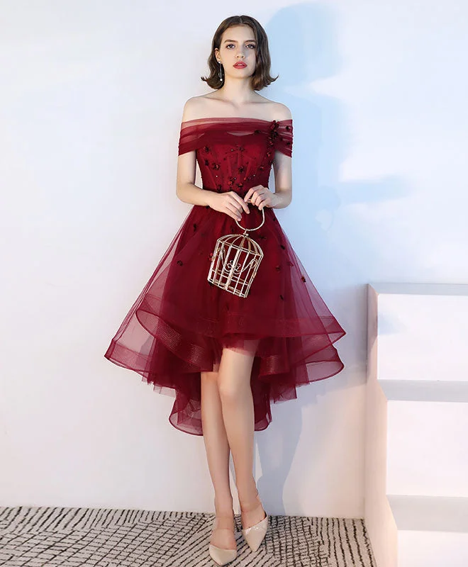 Burgundy Tulle Lace Short Prom Dress, Burgundy Tulle Evening Dress Tunics Ceremony elegant Burgundy Tulle Lace Short Prom Dress, Burgundy Tulle Evening Dress Tunics Ceremony elegant