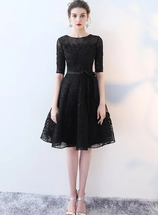 Cute Black Lace Short Sleeves Party Dress, Black Lace Homecoming Dress Tunics Custom made Cute Black Lace Short Sleeves Party Dress, Black Lace Homecoming Dress Tunics Custom made