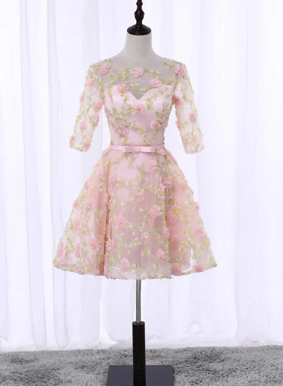 Cute Flowers Short Tulle Pink Party Dress, 3D Flowers Short Homecoming Dress Tunics Canvas sturdy Cute Flowers Short Tulle Pink Party Dress, 3D Flowers Short Homecoming Dress Tunics Canvas sturdy