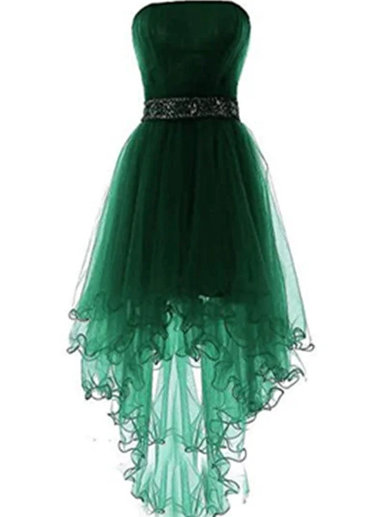 Dark Green Tulle High Low Party Dress, Green Tulle Formal Dress Homecoming Dress Chiffon Maxi Beach Dark Green Tulle High Low Party Dress, Green Tulle Formal Dress Homecoming Dress Chiffon Maxi Beach