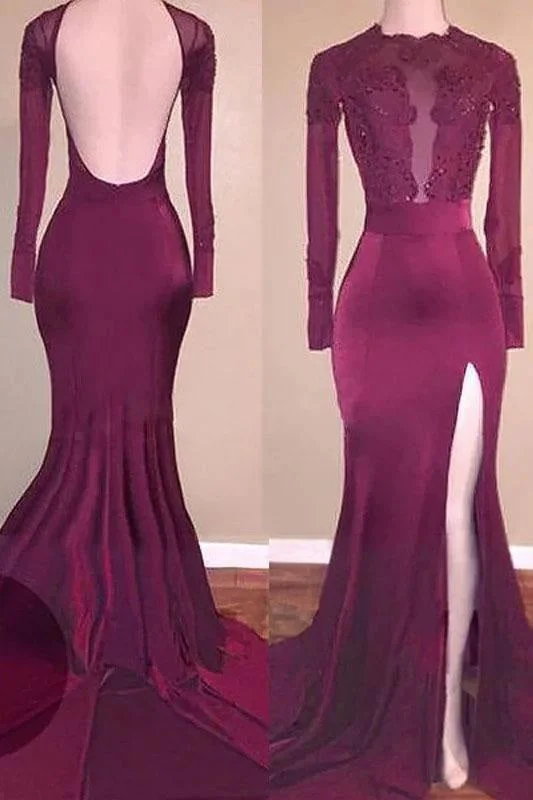 Fabulous Precious Elegant Mermaid Sleeves Applique Backless Prom Long Split Evening Dresses Tunics Fall fleece Fabulous Precious Elegant Mermaid Sleeves Applique Backless Prom Long Split Evening Dresses Tunics Fall fleece