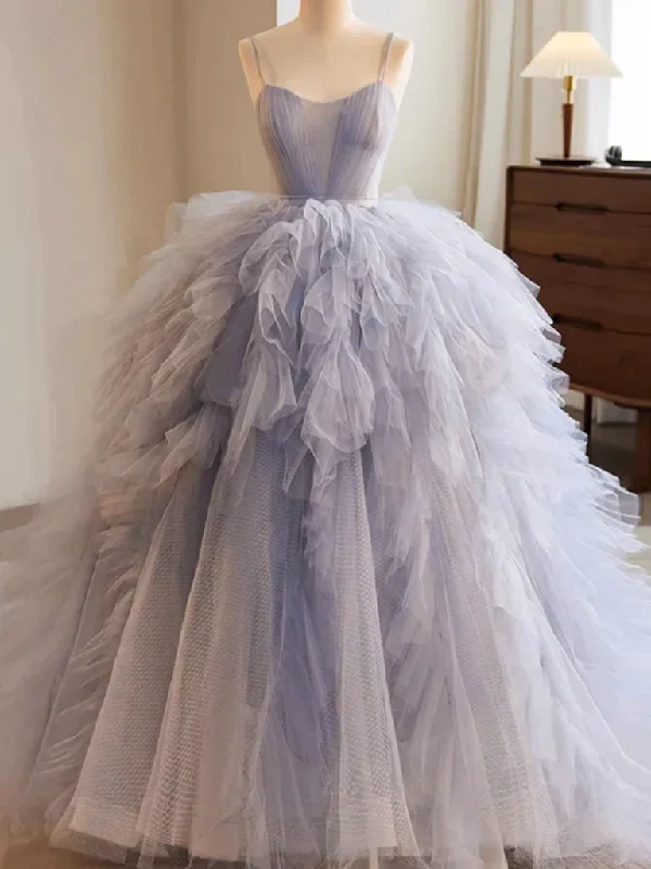 Fluffy Blue High Low Tulle Long Prom Dresses with Train, High Low Blue Tulle Long Formal Evening Dresses Tunics Exclusive limited Fluffy Blue High Low Tulle Long Prom Dresses with Train, High Low Blue Tulle Long Formal Evening Dresses Tunics Exclusive limited