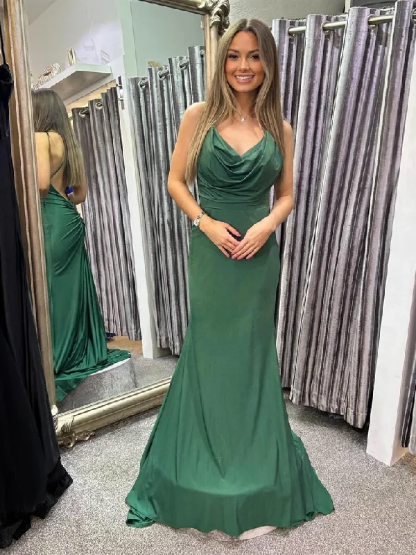 Green Satin Mermaid Backless Long Prom Dresses, Mermaid Green Long Formal Evening Dresses Tunics Cozy comfortable Green Satin Mermaid Backless Long Prom Dresses, Mermaid Green Long Formal Evening Dresses Tunics Cozy comfortable