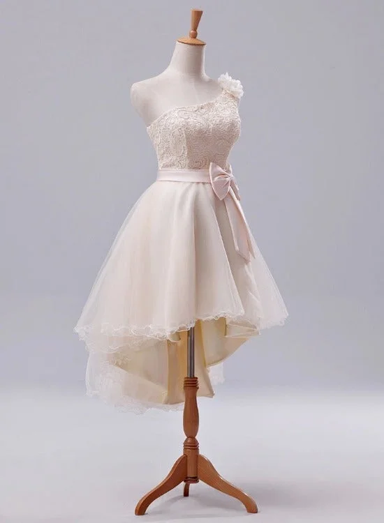 Lovely One Shoulder Lace with Flowers Homecoming Dress, High Low Party Dress Tunics Chic fashionable Lovely One Shoulder Lace with Flowers Homecoming Dress, High Low Party Dress Tunics Chic fashionable
