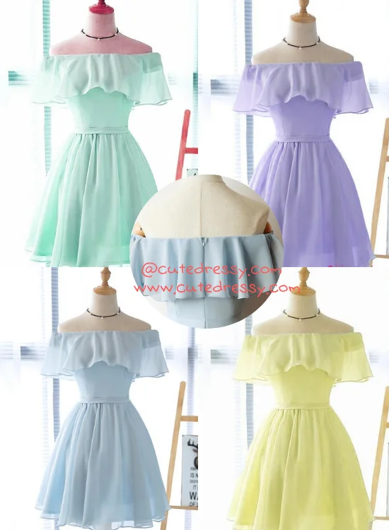 Lovely Short Chiffon Off Shoulder Simple Party Dress, Knee Length Formal Dress Tunics Print Colorful Lovely Short Chiffon Off Shoulder Simple Party Dress, Knee Length Formal Dress Tunics Print Colorful