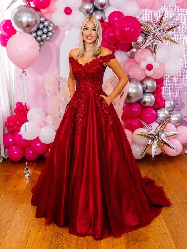 Off The Shoulder Burgundy Lace long Prom Dresses with Pocket, Burgundy Lace Off Shoulder Formal Evening Dresses Tunics Bestseller popular Off The Shoulder Burgundy Lace long Prom Dresses with Pocket, Burgundy Lace Off Shoulder Formal Evening Dresses Tunics Bestseller popular