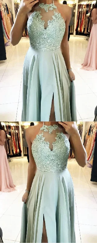 Sage Green Bridesmaid Dresses Halter Neck Side Split Chiffon Formal Bridal Party Dress Prom Dresses    cg18654 Tunics Running lightweight