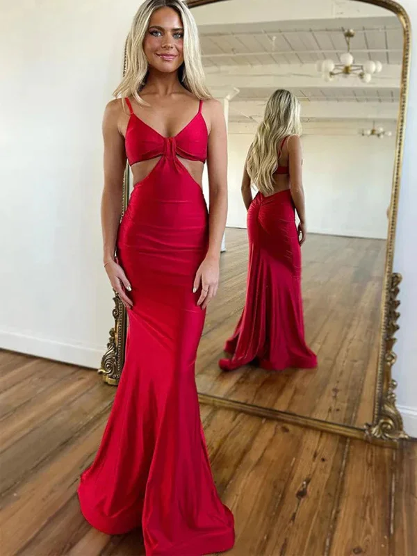 Sexy Spaghetti Straps Red Mermaid Satin Long Prom Dresses, Sheath Red Satin Long Formal Evening Dresses Tunics Top rated Sexy Spaghetti Straps Red Mermaid Satin Long Prom Dresses, Sheath Red Satin Long Formal Evening Dresses Tunics Top rated