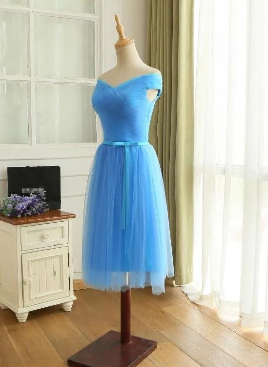 Short Homecoming Dresses Blue Off Shoulder Tulle Short Blue Bridesmaid Dress Party Dress cg16076 Tunics Handmade artisanal Short Homecoming Dresses Blue Off Shoulder Tulle Short Blue Bridesmaid Dress Party Dress cg16076 Tunics Handmade artisanal