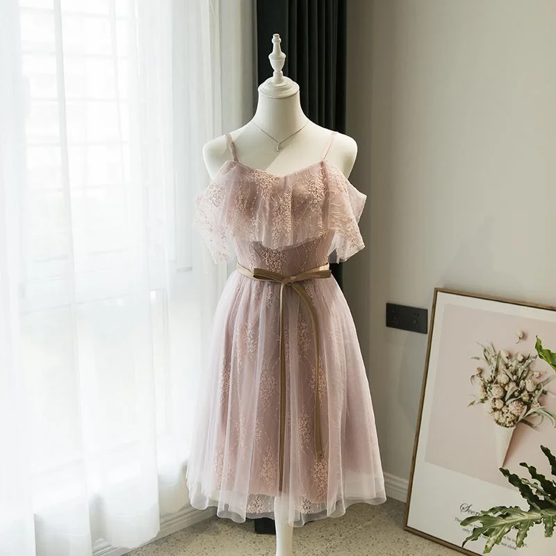Short Party Dress Homecoming Dress Pink Lace Straps Short Bridesmaid Dress cg16502 Tunics Designer luxury Short Party Dress Homecoming Dress Pink Lace Straps Short Bridesmaid Dress cg16502 Tunics Designer luxury