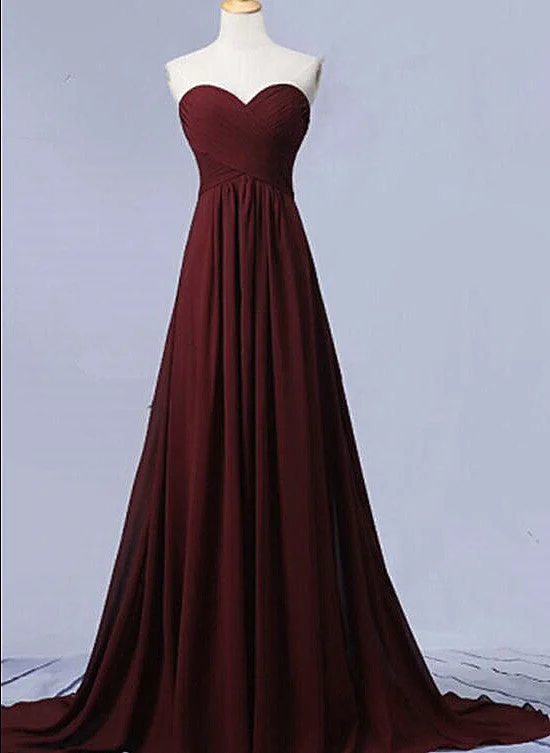 Simple Maroon Chiffon Sweetheart Long Party Dress, A-line Bridesmaid Dress Tunics Luxurious premium Simple Maroon Chiffon Sweetheart Long Party Dress, A-line Bridesmaid Dress Tunics Luxurious premium