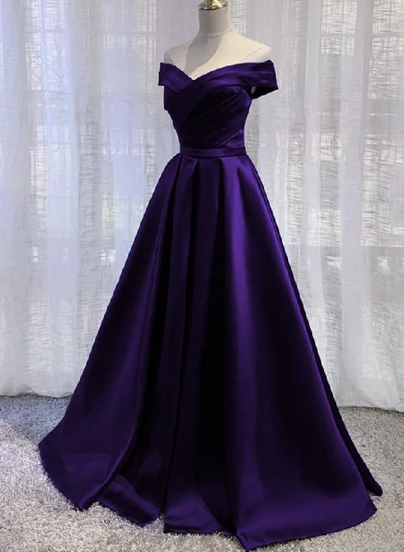 Simple Off Shoulder Satin Long Prom Dress, Dark Purple Party Dress Evening Gown Tunics New arrival Simple Off Shoulder Satin Long Prom Dress, Dark Purple Party Dress Evening Gown Tunics New arrival