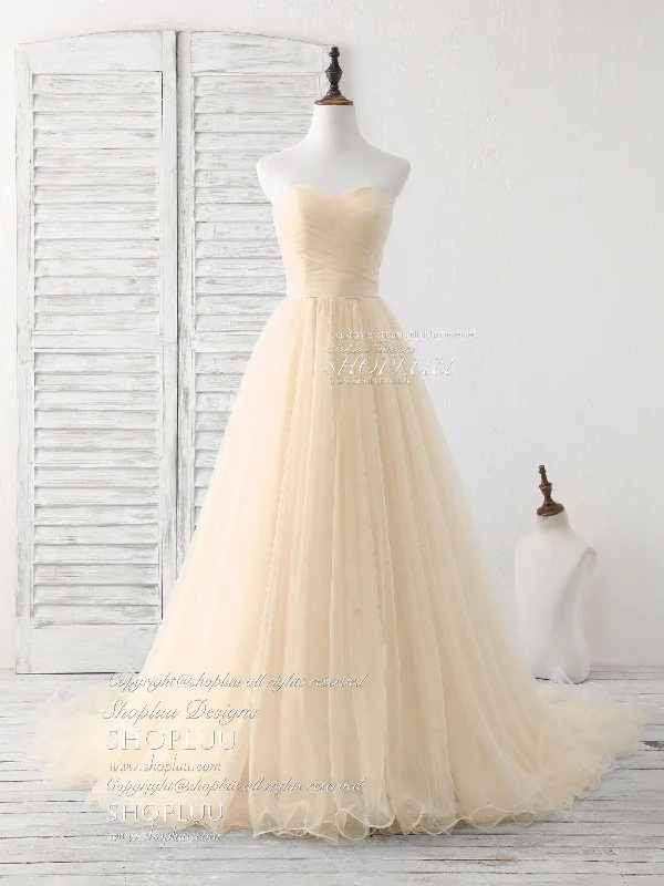 Simple Sweetheart Champagne Tulle Long Prom Dress Champagne Evening Dress A-Line Day Work Simple Sweetheart Champagne Tulle Long Prom Dress Champagne Evening Dress A-Line Day Work