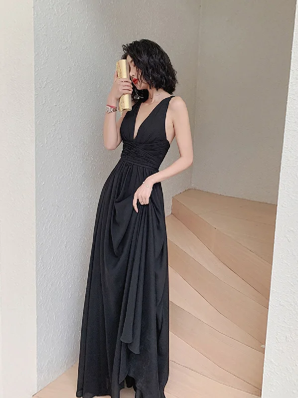 Simple V Neck Chiffon Black Long Prom Dress, Black Evening Dresses Tunics Recommended stylist Simple V Neck Chiffon Black Long Prom Dress, Black Evening Dresses Tunics Recommended stylist