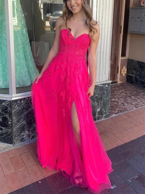 Strapless V Neck Hot Pink Tulle Lace Prom Dresses, Hot Pink Lace Tulle Long Formal Evening Dresses Tunics Modern contemporary Strapless V Neck Hot Pink Tulle Lace Prom Dresses, Hot Pink Lace Tulle Long Formal Evening Dresses Tunics Modern contemporary