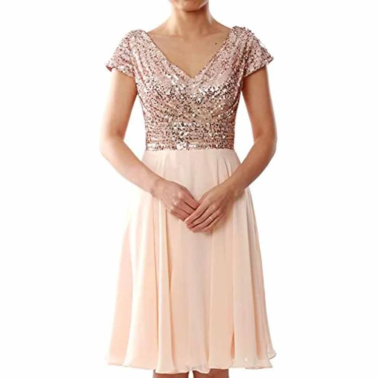 Women Bridesmaid Dress Midi Mother of Bride Dresses Sequin Cap Sleeves Wedding Party Dress Tunics Silk luxurious Women Bridesmaid Dress Midi Mother of Bride Dresses Sequin Cap Sleeves Wedding Party Dress Tunics Silk luxurious