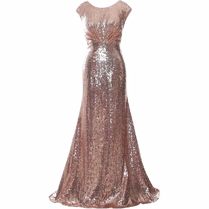 Women Cap Sleeve Sequin Long Wedding Party Dress Bridesmaid Mother Of The Bride Dress Satin Halter Glamorous Women Cap Sleeve Sequin Long Wedding Party Dress Bridesmaid Mother Of The Bride Dress Satin Halter Glamorous