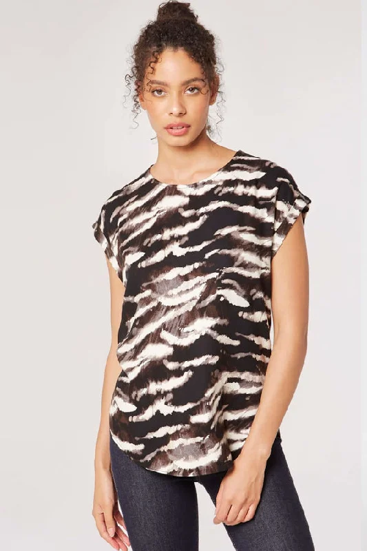 Apricot Zebra Turn Up Sleeve T-Shirt Wool Fabric Cashmere Fabric Tweed Fabric