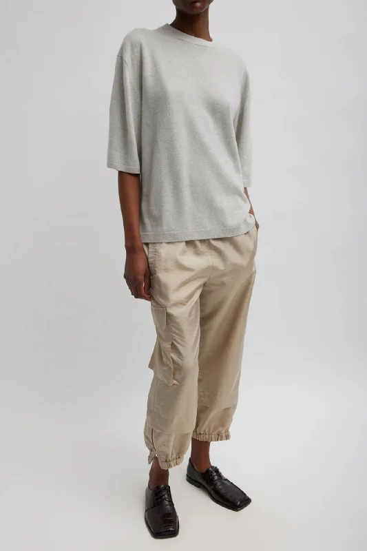 Tibi Washable Cashmere Oversized Easy T-Shirt - Light Heather Grey Thin T-Shirt Open Front Quick Dry Tibi Washable Cashmere Oversized Easy T-Shirt - Light Heather Grey Thin T-Shirt Open Front Quick Dry