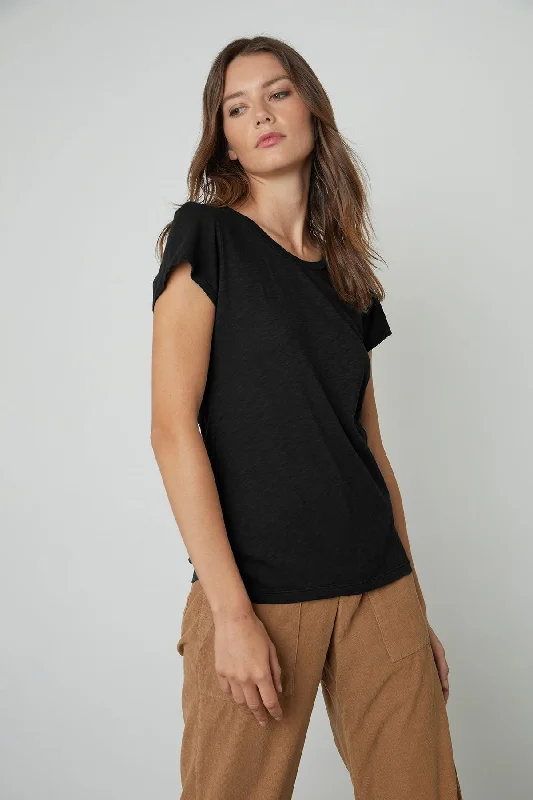Velvet by Graham & Spencer Odelia Short Sleeve Crew Neck Tee | Black Hooded Caped Shawl Collar Velvet by Graham & Spencer Odelia Short Sleeve Crew Neck Tee | Black Hooded Caped Shawl Collar