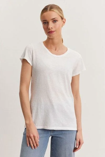 Velvet by Graham & Spencer Odelia Short Sleeve Crew Neck Tee | Ecru Striped Floral Plaid Velvet by Graham & Spencer Odelia Short Sleeve Crew Neck Tee | Ecru Striped Floral Plaid