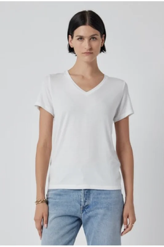 Velvet by Jenny Graham Runyon 06 Short Sleeve V-Neck Tee | White Beaded Sequined Faux Fur Velvet by Jenny Graham Runyon 06 Short Sleeve V-Neck Tee | White Beaded Sequined Faux Fur