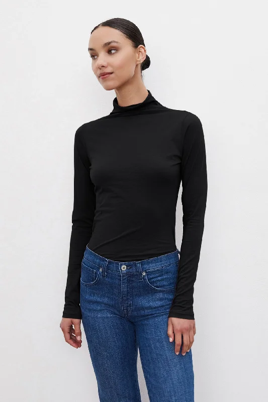 Velvet by Graham & Spencer Talisia Gauzy Whisper Fitted Mock Neck Tee | Black Chenille Blend Fleece Blend Nylon Blend Velvet by Graham & Spencer Talisia Gauzy Whisper Fitted Mock Neck Tee | Black Chenille Blend Fleece Blend Nylon Blend