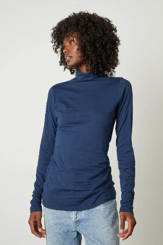 Velvet By Graham & Spencer Talisia Gauzy Whisper Fitted Mock Neck Tee | Midnight Fitted T-Shirt Seamless Stretchy Velvet By Graham & Spencer Talisia Gauzy Whisper Fitted Mock Neck Tee | Midnight Fitted T-Shirt Seamless Stretchy