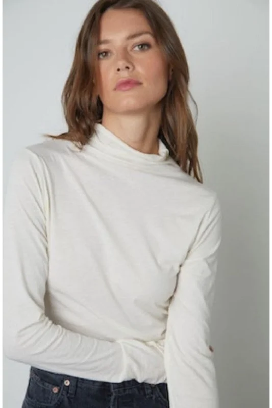 Velvet by Graham & Spencer Talisia Gauzy Whisper Fitted Mock Neck Tee | Moon V-Neck T-Shirt Long Sleeve Cotton Velvet by Graham & Spencer Talisia Gauzy Whisper Fitted Mock Neck Tee | Moon V-Neck T-Shirt Long Sleeve Cotton